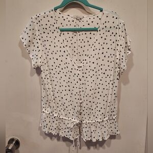 Rails Bretton Black Hearts Print Button Down Peplum Top Sz M Casual Romantic